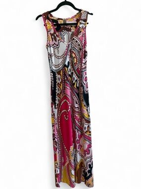 Cache Y2K Maxi Dress Paisley Bohemian Psychedelic Retro V-Neck Multicolor Dress